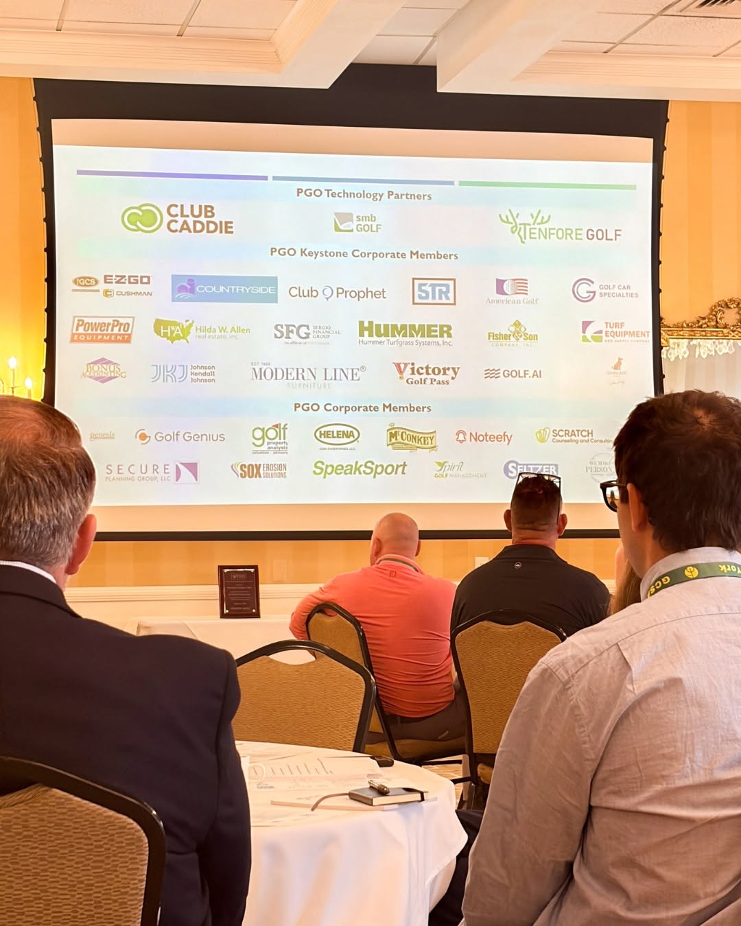 Pennsylvania golf course operators viewing a technology presentation at the 2026 PGO Fall Conference in York, PA.
